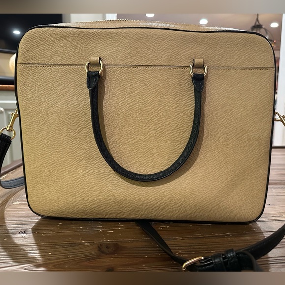 Coach Tan and Black Leather Laptop Bag - Picture 2 of 3